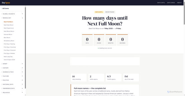 Security scan screenshot of https://www.dayspan.net/next-full-moon/
