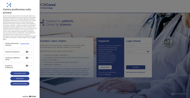 Security scan screenshot of https://www.ucbcaresforimmunology.it