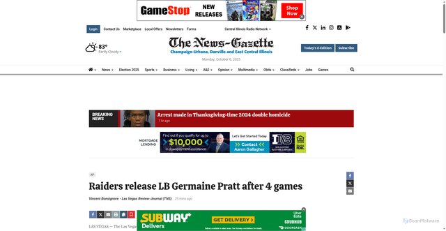 Security scan screenshot of https://www.news-gazette.com/raiders-release-lb-germaine-pratt-after-4-games/article_60d9f4ce-60f9-5a6b-bf8a-d10608253974.html