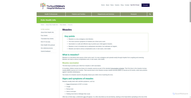 Security scan screenshot of https://www.rch.org.au/kidsinfo/fact_sheets/Measles/