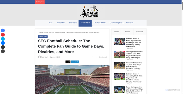 Security scan screenshot of https://thematchplayer.org/sec-football-schedule/