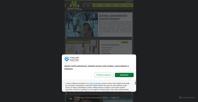 Security scan screenshot of https://filmovamista.cz