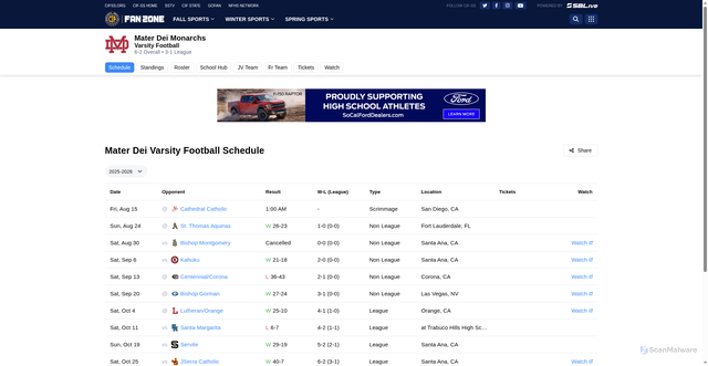 Security scan screenshot of https://scores.cifss.org/teams/228325/schedule