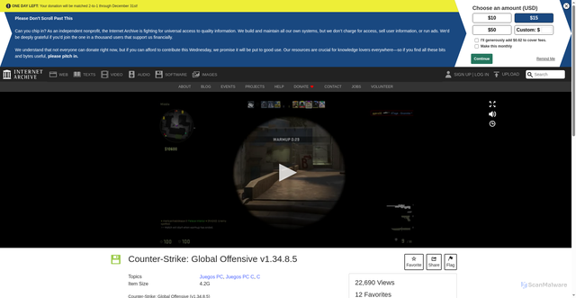 Security scan screenshot of https://archive.org/details/CSGO_v1.34.8.5