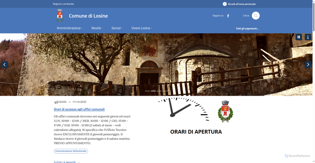 Security scan screenshot of https://www.comune.losine.bs.it/