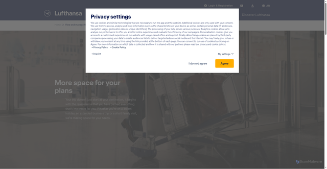 Security scan screenshot of https://www.lufthansa.com/ar/en/my-bookings