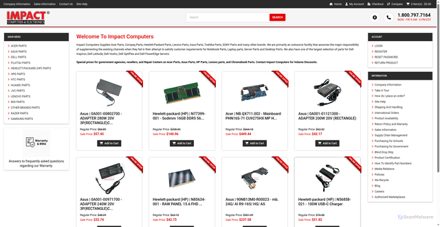 Security scan screenshot of https://www.impactcomputers.com