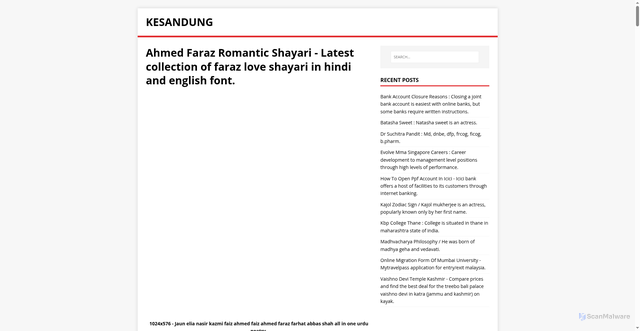 Security scan screenshot of https://jesadonik.pages.dev/post/ahmed-faraz-romantic-shayari/