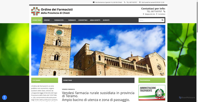 Security scan screenshot of https://www.ordinefarmacistichieti.it/