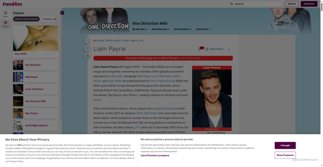Security scan screenshot of https://onedirection.fandom.com/wiki/Liam_Payne