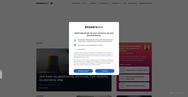 Security scan screenshot of https://spidersweb.pl