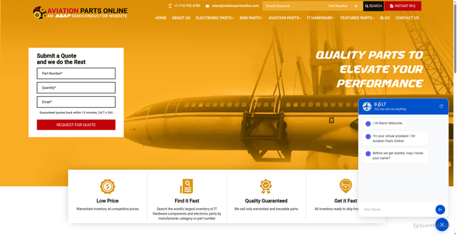 Security scan screenshot of https://www.aviationpartsonline.com