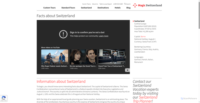 Security scan screenshot of https://www.magicswitzerland.com/facts-about-switzerland/