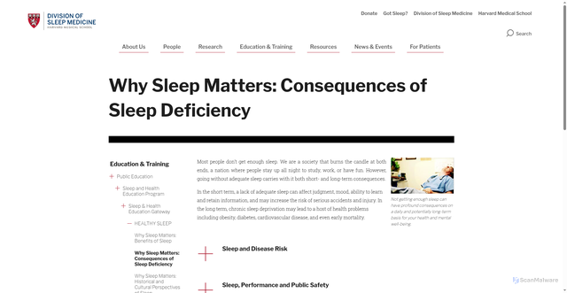 Security scan screenshot of https://sleep.hms.harvard.edu/education-training/public-education/sleep-and-health-education-program/sleep-health-education-45