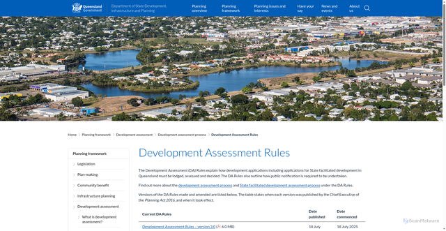 Security scan screenshot of https://www.planning.qld.gov.au/planning-framework/development-assessment/development-assessment-process/da-rules