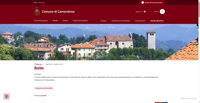 Security scan screenshot of https://www.comune.camandona.bi.it