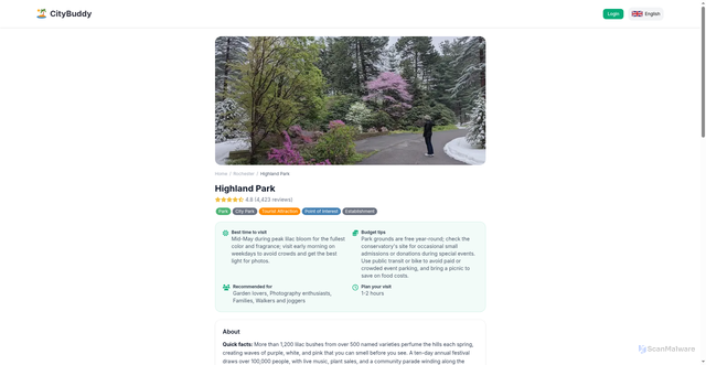 Security scan screenshot of https://city-buddy.com/en/attractions/United%20States/Rochester/highland-park