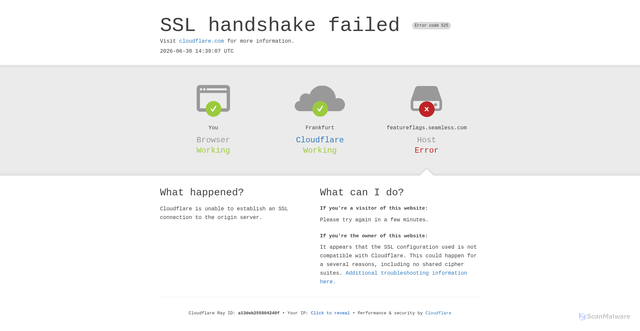 Security scan screenshot of https://featureflags.seamless.com