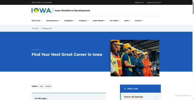 Security scan screenshot of https://workforce.iowa.gov/jobs/openings