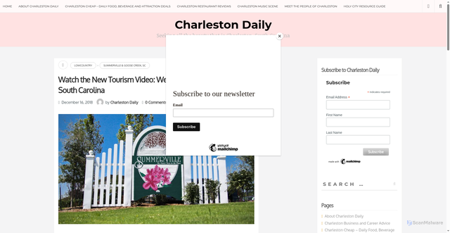 Security scan screenshot of https://charlestondaily.net/watch-the-new-tourism-video-welcome-to-summerville-south-carolina/