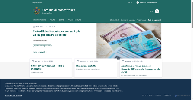 Security scan screenshot of https://www.comune.montefranco.tr.it/