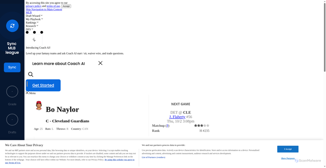 Security scan screenshot of https://www.fantasypros.com/mlb/stats/bo-naylor.php