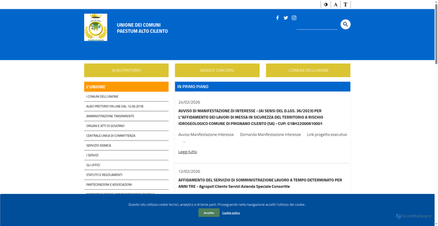 Security scan screenshot of https://www.unionecomunialtocilento.sa.it