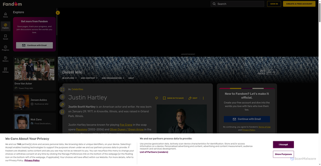 Security scan screenshot of https://diesel.fandom.com/wiki/Justin_Hartley