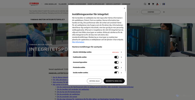 Security scan screenshot of https://www.yamaha-motor.eu/se/sv/privacy-policy/