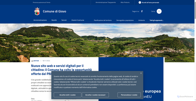Security scan screenshot of https://www.comune.giovo.tn.it/