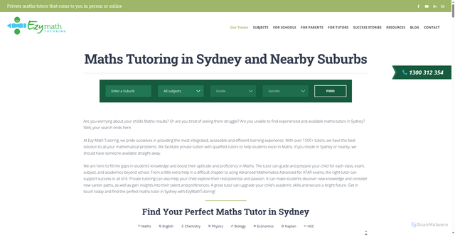 Security scan screenshot of https://www.ezymathtutoring.com.au