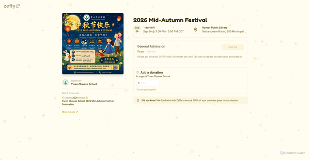 Security scan screenshot of https://www.zeffy.com/en-US/ticketing/2026-mid-autumn-festival