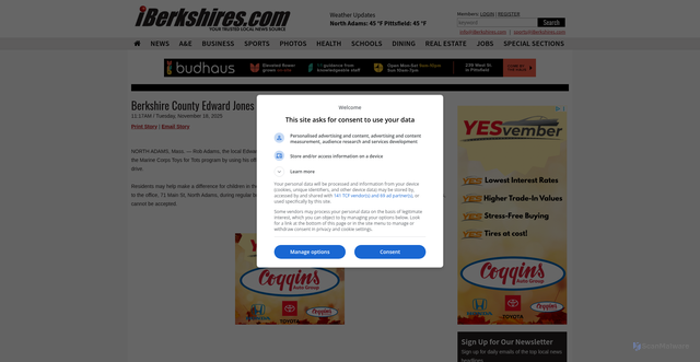 Security scan screenshot of https://www.iberkshires.com/story/80894/Berkshire-County-Edward-Jones-Office-Supports-Toys-for-Tots-Drive.html