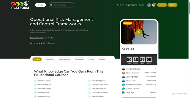 Security scan screenshot of https://abcplatform.com/courses/Finance-&-Accounting/Risk-Management-&-Control/Course-Details/C63D/ABC305T/Operational-Risk-Management-And-Control-Frameworks