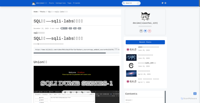 Security scan screenshot of https://decimo.top/posts/sqli-labs/