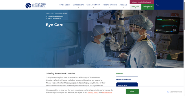Security scan screenshot of https://www.albanymed.org/specialty/eye-care/