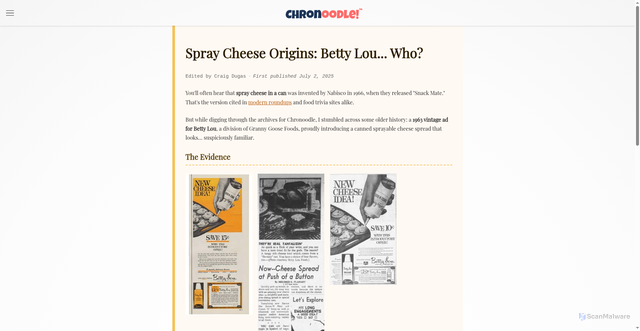 Security scan screenshot of https://chronoodle-develop.pages.dev/revisited/spray-cheese