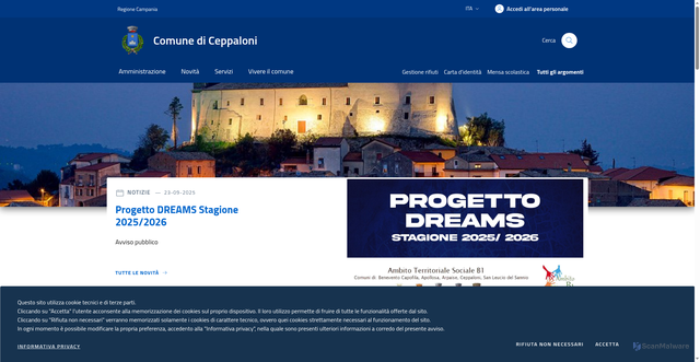 Security scan screenshot of https://www.comune.ceppaloni.bn.it/