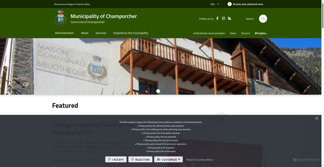 Security scan screenshot of https://www.comune.champorcher.ao.it/it-it/home