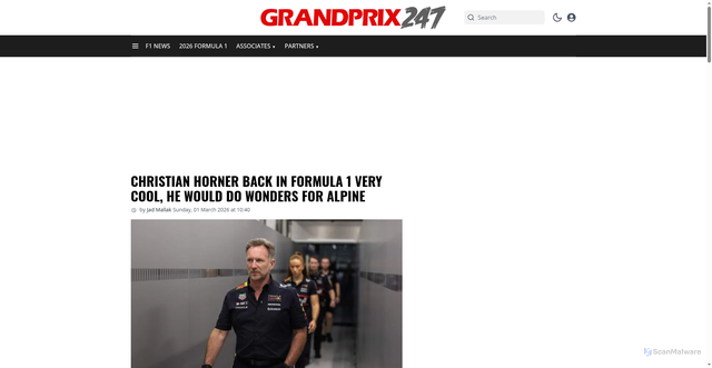 Security scan screenshot of https://www.grandprix247.com/formula-1-news/christian-horner-back-in-formula-1-very-cool-he-would-do-wonders-for-alpine