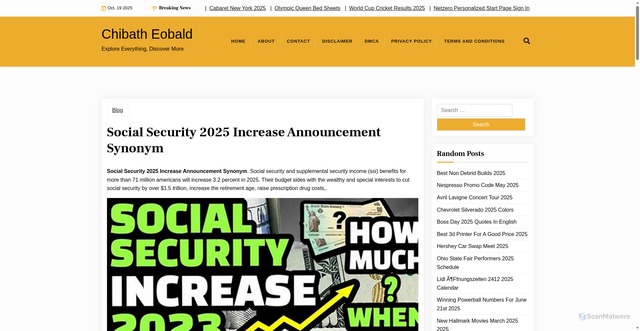 Security scan screenshot of https://chibatheobald.pages.dev/chbthaxct-social-security-2025-increase-announcement-synonym-bldwoky/