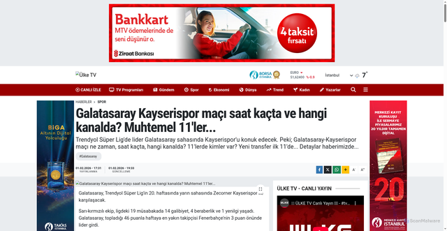 Security scan screenshot of https://www.ulketv.com/galatasaray-kayserispor-maci-saat-kacta-ve-hangi-kanalda-muhtemel-11ler