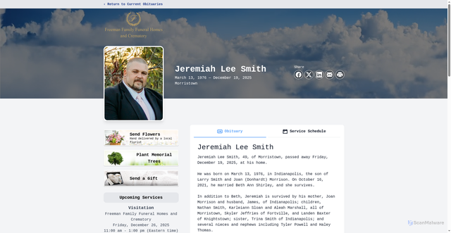 Security scan screenshot of https://www.freemanfamilyfuneralhomes.com/obituaries/jeremiah-smith