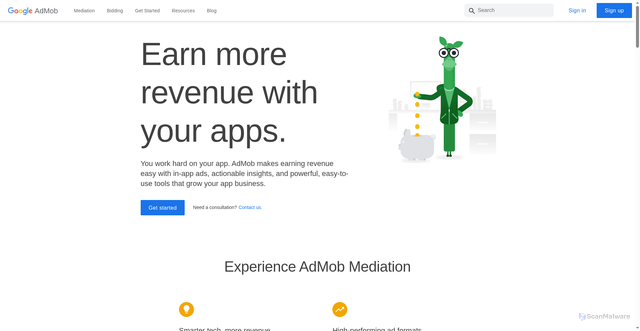 Security scan screenshot of https://admob.google.com/home/