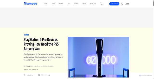 Security scan screenshot of https://gizmodo.com/playstation-5-pro-review-proving-how-good-the-ps5-already-was-2000531063