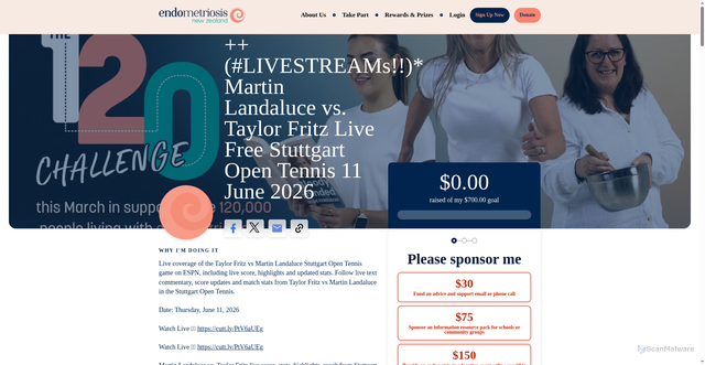 Security scan screenshot of https://120-challenge.raiselysite.com/l-ms-martin-landaluce-vs-taylor-fritz-live-free-stuttgart-open-tennis-11-june-2026