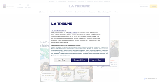 Security scan screenshot of https://www.latribune.fr