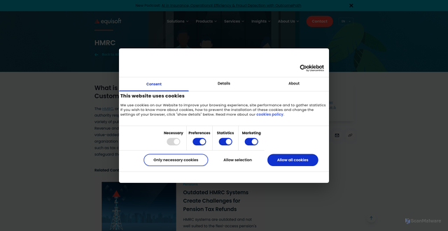 Security scan screenshot of https://www.equisoft.com/glossary/hmrc