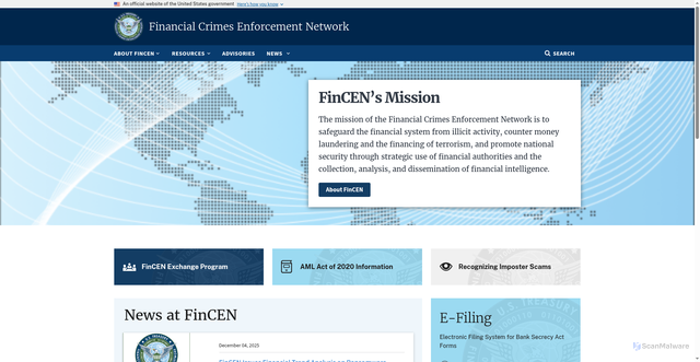Security scan screenshot of https://www.fincen.gov/