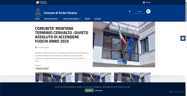 Security scan screenshot of https://comune.sorboserpico.av.it/